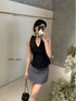 Sleeveless V-neckline Lace Trim Back Tie Blouse